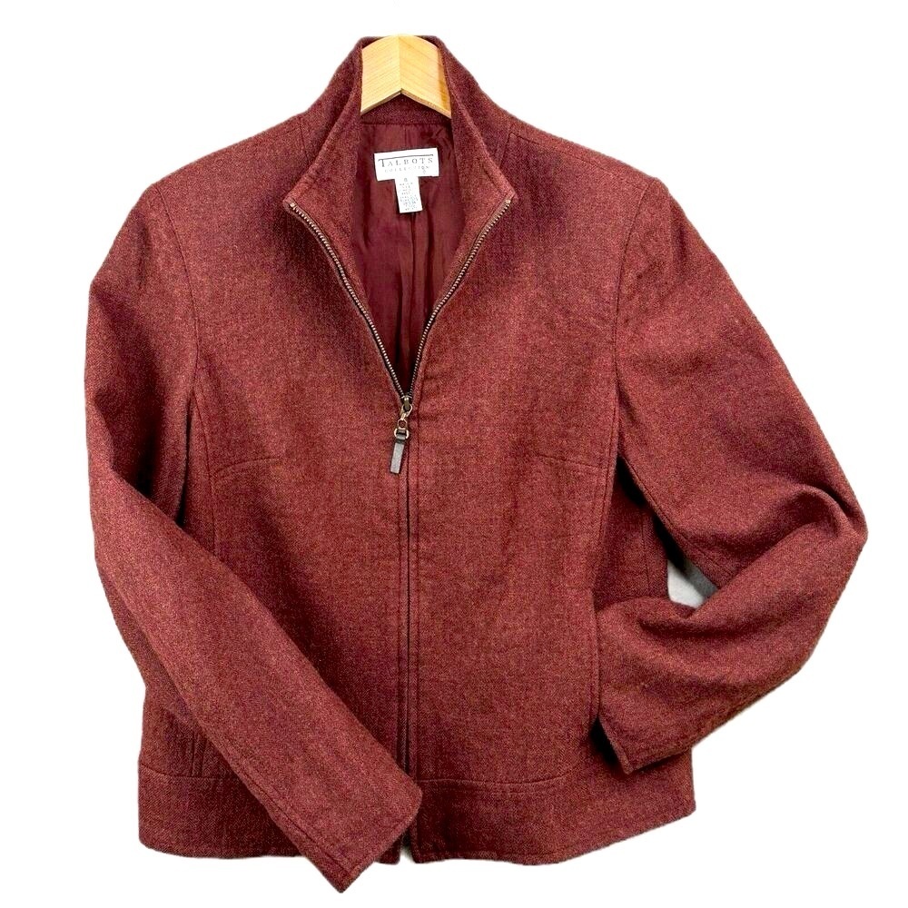 Vintage Talbots Wool Cropped Jacket Size 8 Rust Lined Shoulder Pads Zip Up